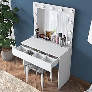 Masa de machiaj Mirage Meble BJ121 oglinda/becuri Alb/Negru