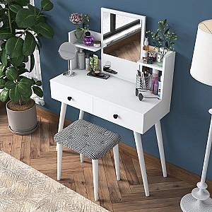 Masa de machiaj Mirage Meble BJ102+taburet Alb/Negru