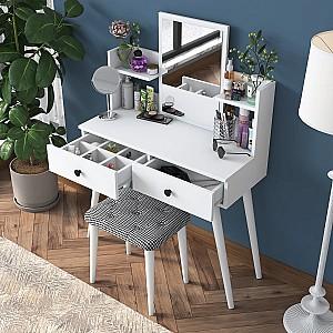 Masa de machiaj Mirage Meble BJ102+taburet Alb/Negru