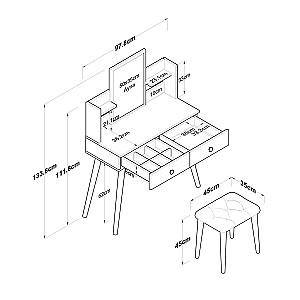 Masa de machiaj Mirage Meble BJ102+taburet Alb/Negru