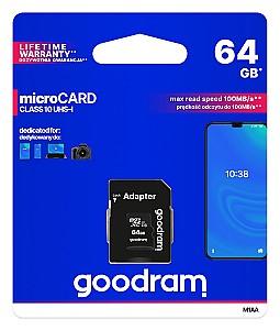 Card memorie Goodram micro SDHC Class10 64GB + SD adapter (M1AA-0640R12)