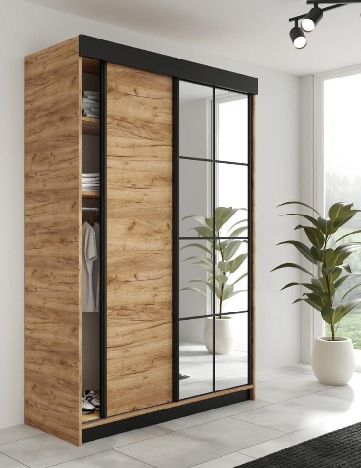 Dulap-cupe Prime Furniture Lamaro 138x205x59 Stejar Craft Auriu (Maro)/Negru