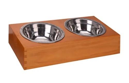 Bol pentru pisici VLM dublu 30X14X6cm metal, suport din lemn