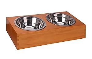 Bol pentru pisici VLM dublu 30X14X6cm metal, suport din lemn