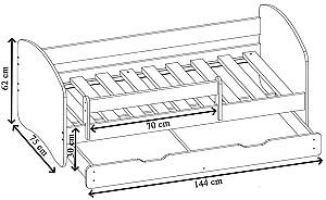 Pat copii Acma Meble Acma II 70x140 bariera/sertar/saltea 6cm Alb/Roz