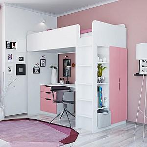 Mobila camera copii Polini Kids Simple White/Pink