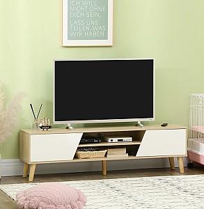 Tumba pentru televizor HomCom 839-660V00AK 150x30x42cm Stejar Natural (Bej)/Alb