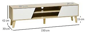 Tumba pentru televizor HomCom 839-660V00AK 150x30x42cm Stejar Natural (Bej)/Alb