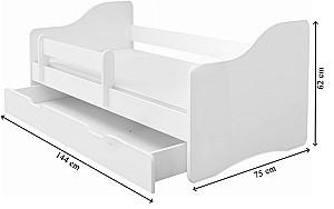 Pat copii Acma Meble Acma III Happy 70x140 bariera/sertar/saltea 6cm Alb
