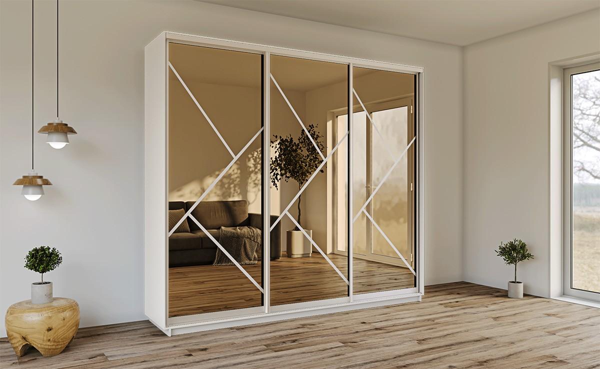 Dulap-cupe Confort-NV 220x60 cm (3 sablare / bronz) Nimphea Alb
