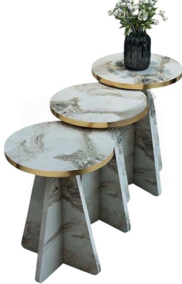 Masuta de cafea, reviste Prestige Efes 3 pcs 330x43/46/49 White Marble/Gold