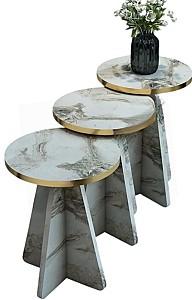 Masuta de cafea, reviste Prestige Efes 3 pcs 330x43/46/49 White Marble/Gold