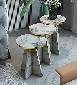 Masuta de cafea, reviste Prestige Efes 3 pcs 330x43/46/49 White Marble/Gold