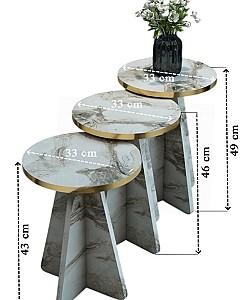 Masuta de cafea, reviste Prestige Efes 3 pcs 330x43/46/49 White Marble/Gold