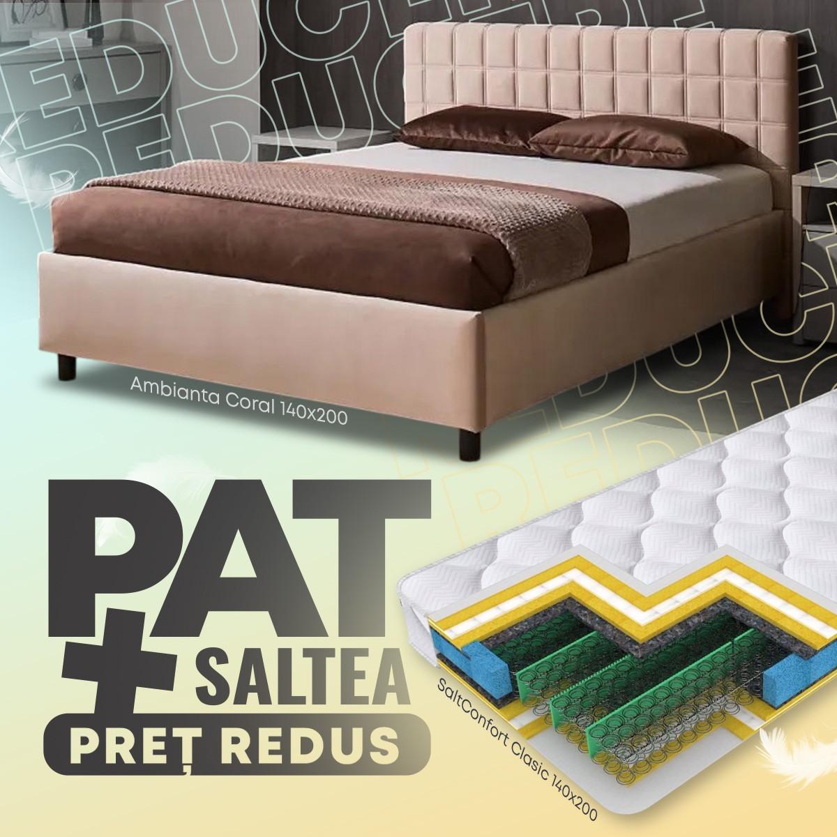 Pat Ambianta Coral 1.4 m Bej + Saltea Salt Confort Clasic 140x200