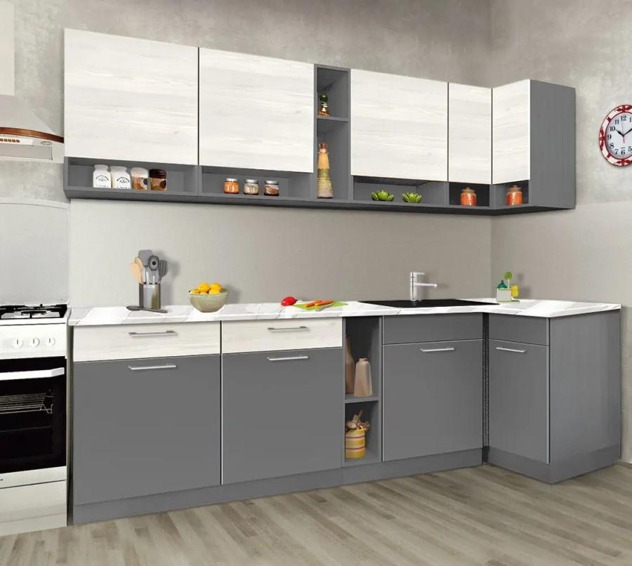 Set mobila bucatarie Modern Monro 2.6m (Slate Gray/Craft Oak White)