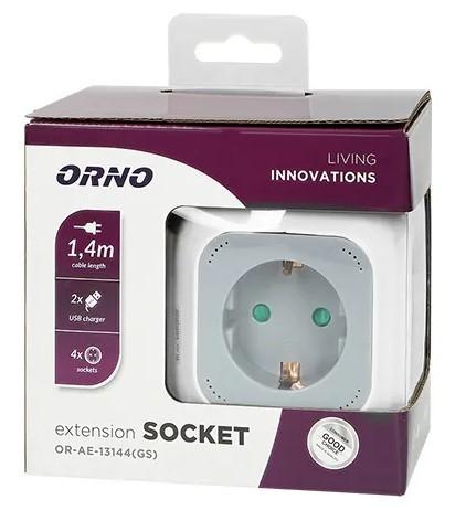 Prelungitor ORNO 4 prize + 2 USB CUB 1.4 m 16 A