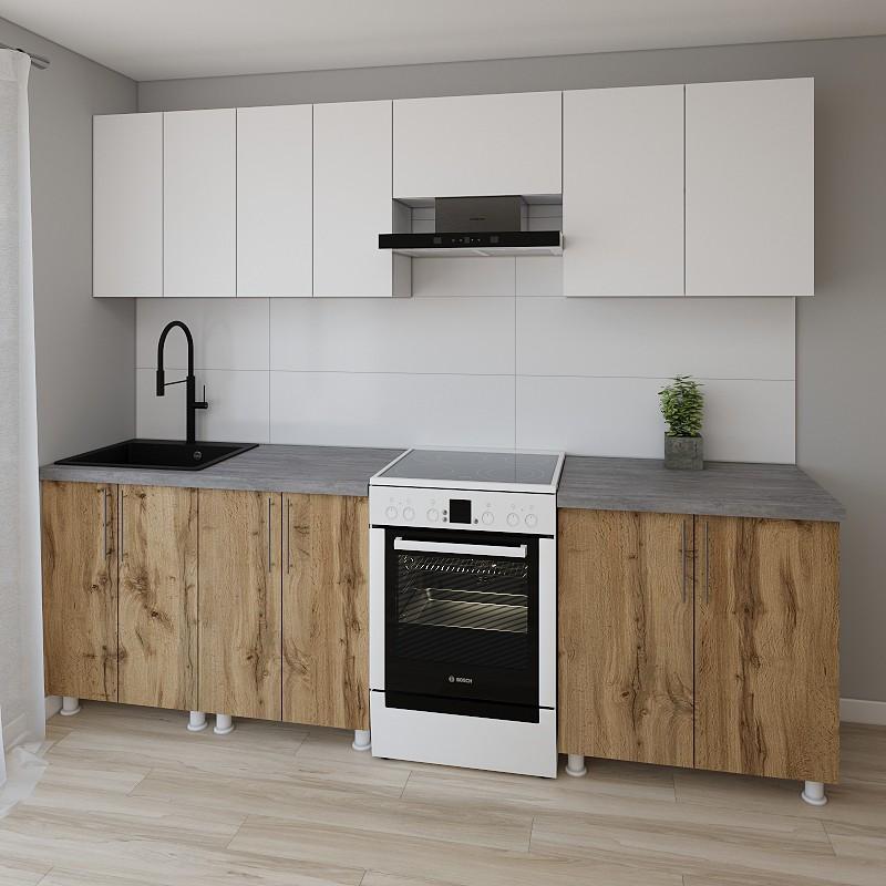 Set mobila bucatarie Smartex K1 260 cm Alb / Stejar Închis