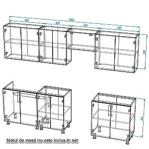 Set mobila bucatarie Smartex K1 280 cm Alb / Stejar Închis