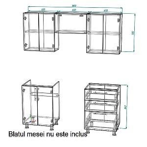 Set mobila bucatarie Smartex K2 180 cm Alb / Stejar Închis