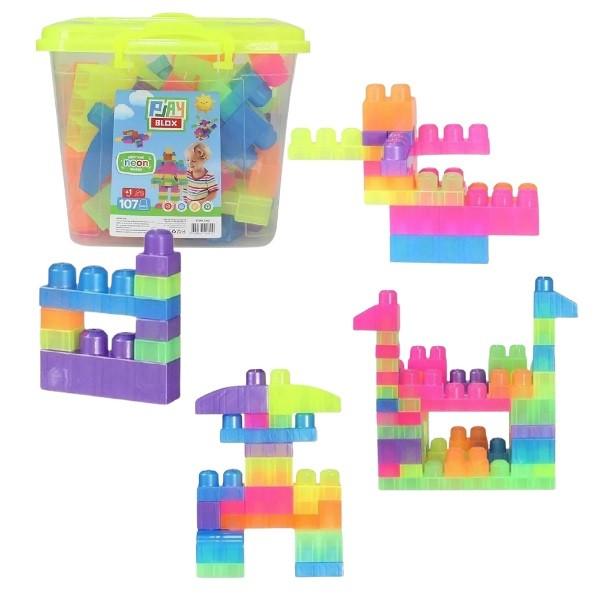 Constructor Play Toys Galeata cu blocuri neon Play Blox 107 piese (3110)
