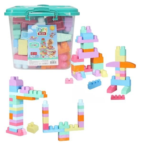 Constructor Play Toys Galeata cu blocuri pastel Play Blox 107 piese