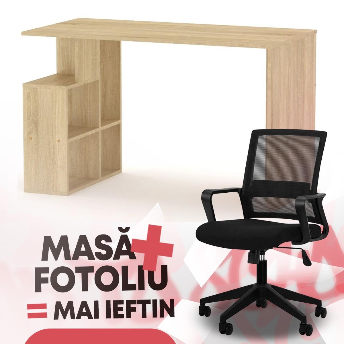 Masa de birou KompaniT Ucenic-3 Stejar Sonoma + Fotoliu Waltz OC-833
