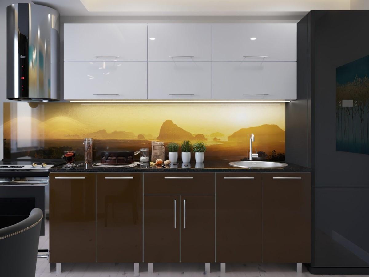 Set mobila bucatarie PS Modern 1.8 m (MDF lucioasa) Alb / Maro