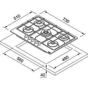 Plita pe gaz incorporabila Franke FHSM 755 4G DC C (106.0554.394)