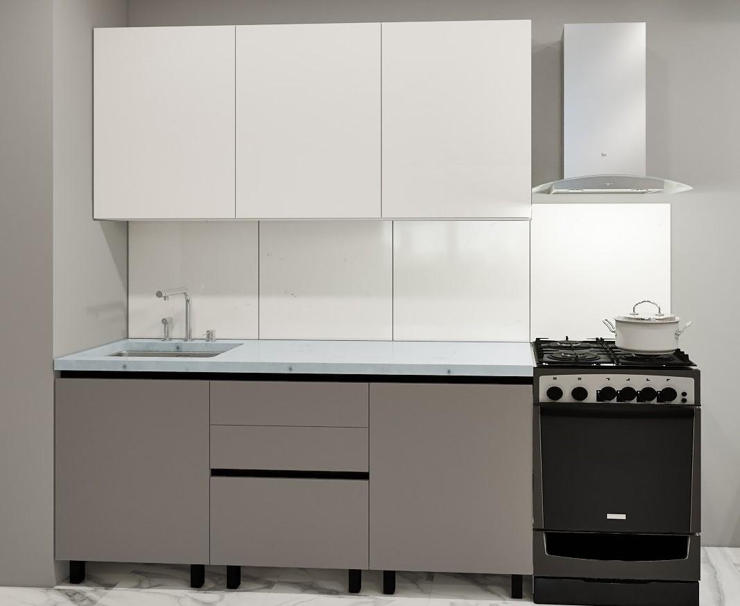 Set mobila bucatarie PS Gola-0 (Trendy Panel) 1.8 m White(Alb)/New Grey(Gri-Maroniu)
