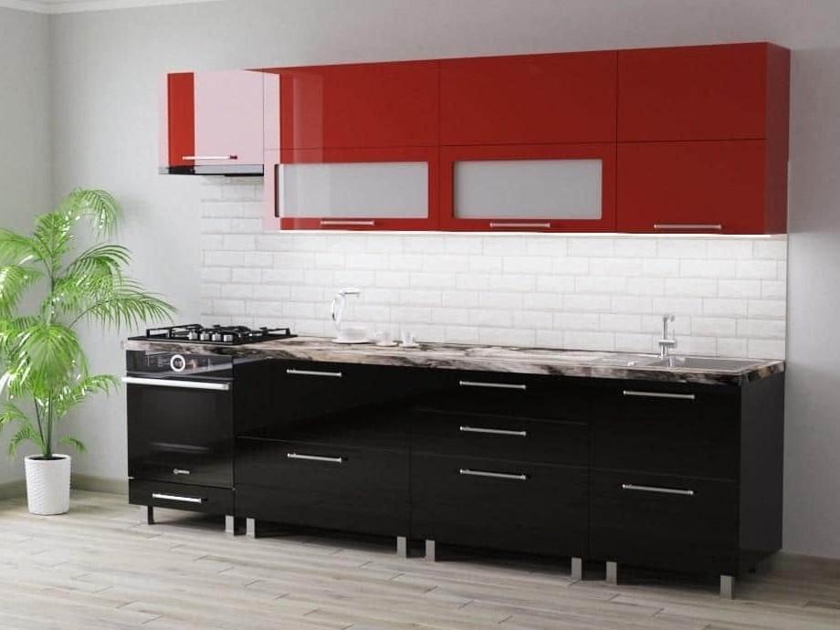Set mobila bucatarie PS Blum 2.8 m (MDF lucioasa) Rosu / Negru