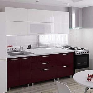 Set mobila bucatarie PS Blum 2 m (MDF lucioasa) Alb / Bordo