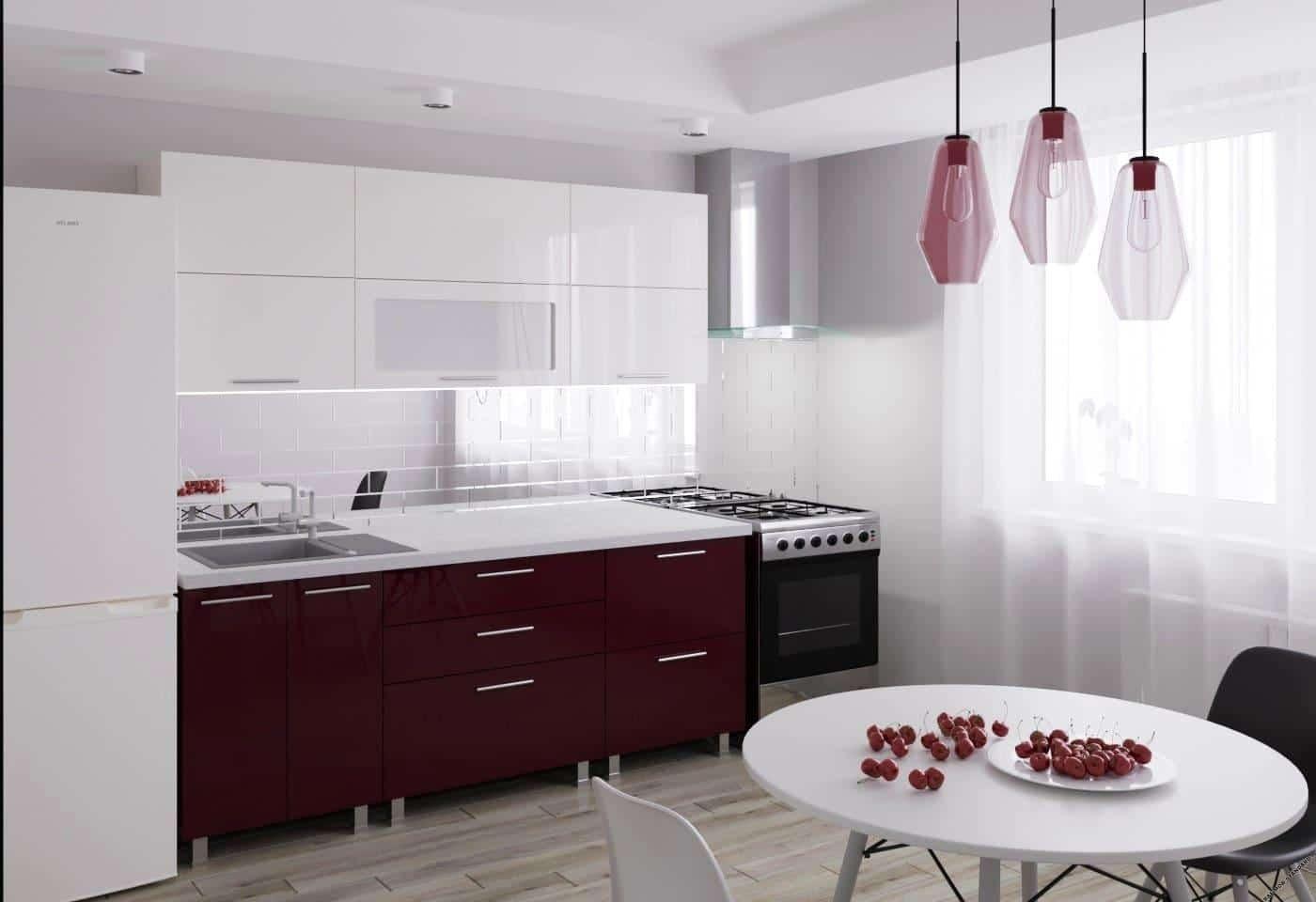 Set mobila bucatarie PS Garis (High Gloss) 2.0 m White/Bordo