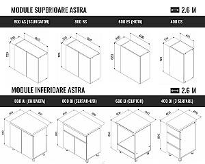 Set mobila bucatarie Ambianta Astra 2.6 m Gri
