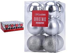 Jucarii de brad Christmas Globuri 12X60mm argintiu