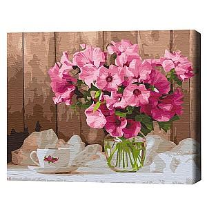 Tablou pe numere BrushMe Petunii roz pe masă 40×50 (în cutie)