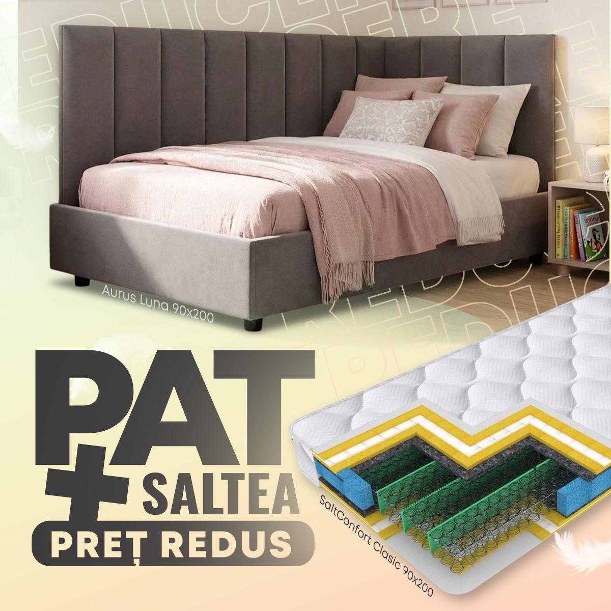 Pat copii Aurus Luna (dreapta) 90x200 + Saltea Salt Confort Clasic 90x200