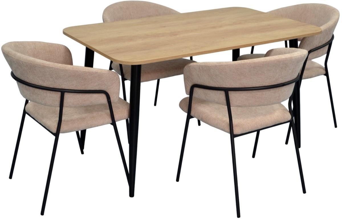 Set de masa si scaune Evelin DT 405-2 B + 4 scaune YTC-097 B / UF885-03 Light Beige