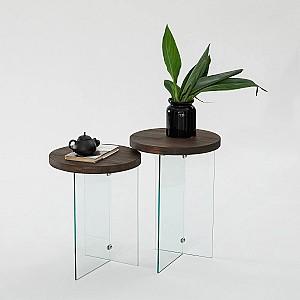 Masuta de cafea, reviste Trendy Serenity 2 Transparent/Nuc (Maro)