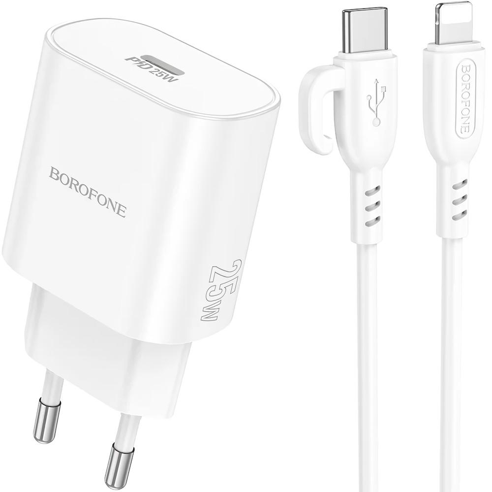 Incarcator telefon Borofone BA82A Platinum single port PD25W charger set(C to iP)(EU) White