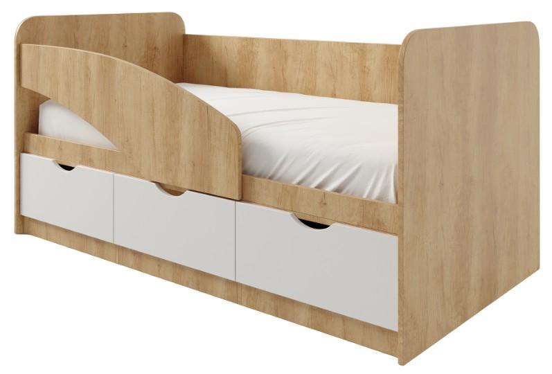 Pat copii ML Mobila Junior 1 (cu margine) 80x160 Stejar Auriu/Alb