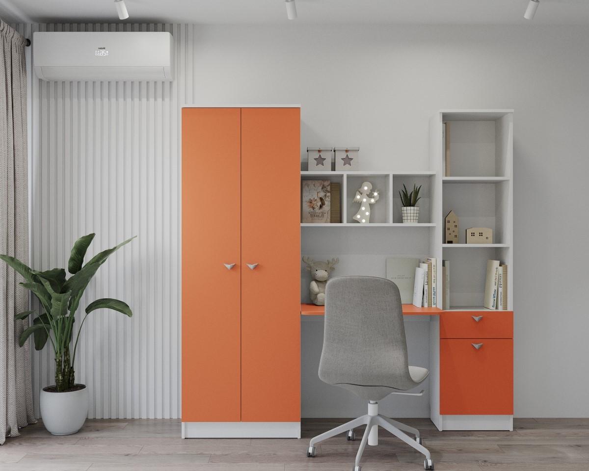 Mobila camera copii ML Mobila Junior 3 MDF Alb/Orange
