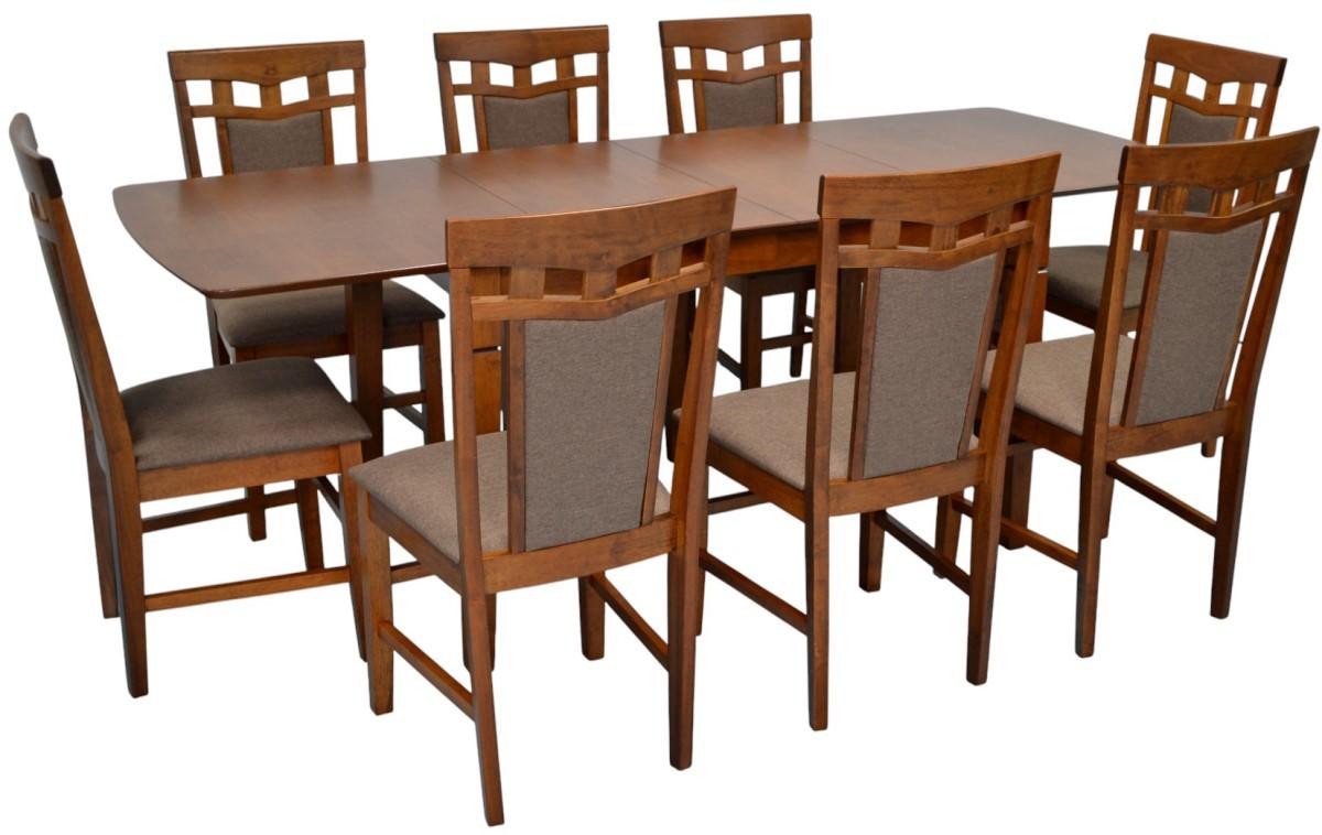 Set de masa si scaune Evelin HV-27V Burnish Oak + 8 scaune Deepa R Burnish Oak / Ekea12 Dark Brown