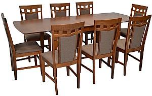 Set de masa si scaune Evelin HV-27V Burnish Oak + 8 scaune Deepa R Burnish Oak / Ekea12 Dark Brown