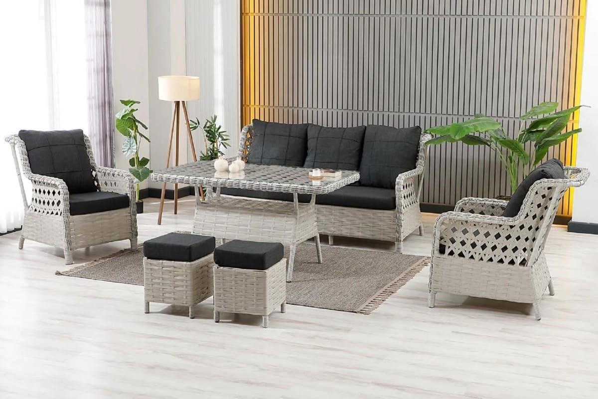 Set mobila de gradina Stars Plastik Vilza Rattan 3+1+1 (Puf 1+1) Bej