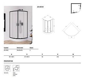 Cabina de dus New Trendy Suvia Black 90x90x206 ZS-0018 (cu cadita)