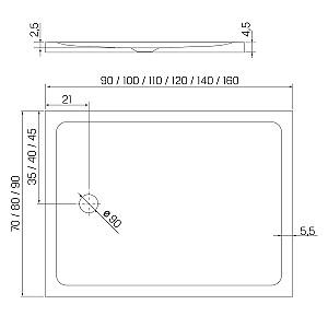Cadita de dus New Trendy Mild Rectangular White 120x80x4.5mm B-0635