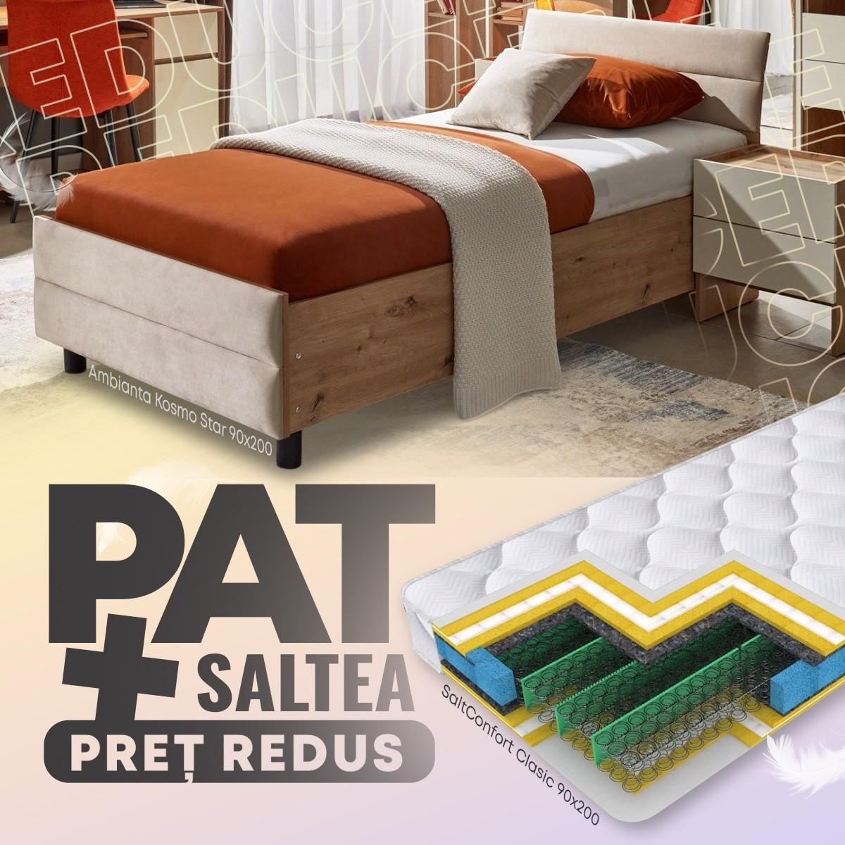 Pat copii Ambianta Kosmo Star 0.9 m Artisan (Bej) / Bej + Saltea Salt Confort Clasic 90x200
