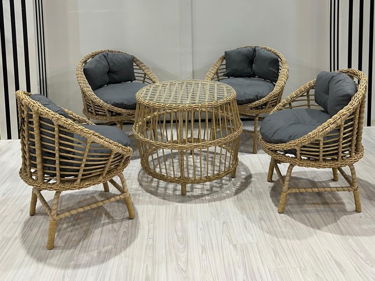Set mobila de gradina Stars Plastik Linda Rattan 4+1 Bej