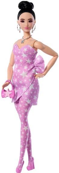 Papusa BARBIE Fashionistă în rochie din denim roz cu imprimeu stelat
